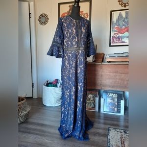 Mismay Blue Lace Evening Dress